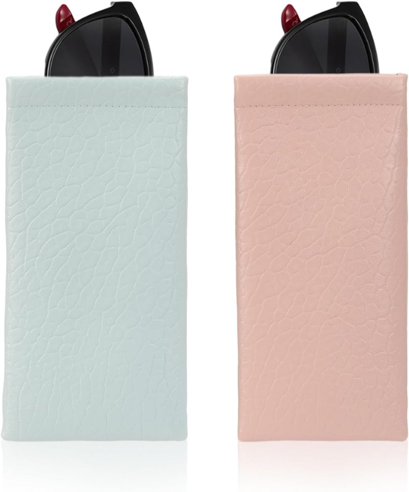 COMF-PRO Store Squeeze Top Sunglass Pouch - Portable Sunglass Organizer Pouch Bags Soft PU Leather Glasses 2 Pack - Image 1